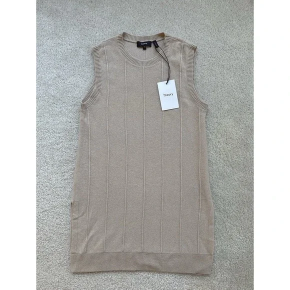 $275 NEW THEORY Meenaly Cashmere Sleeveless Off Ivory Sweater Top Blouse SIZE S - Picture 2 of 9